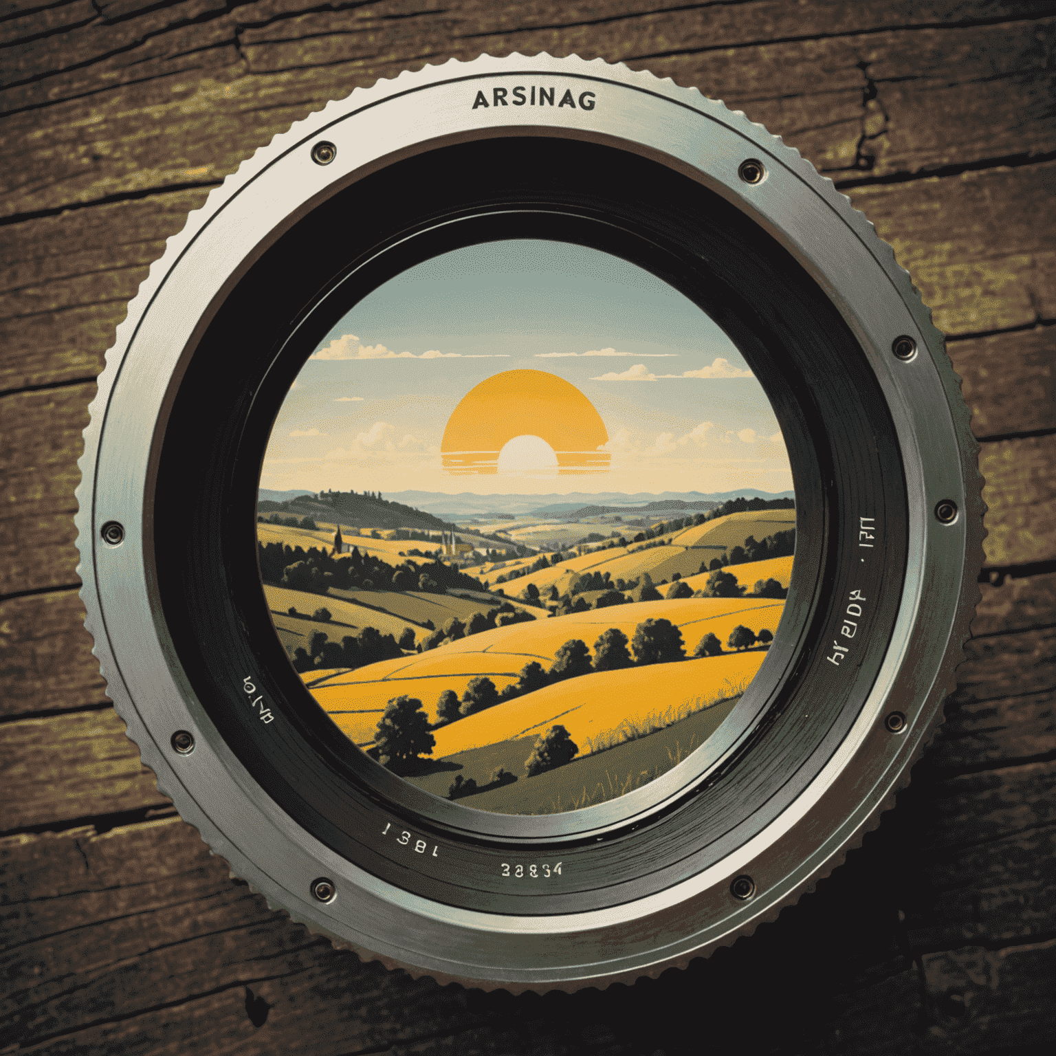 arsniag Logo - Ein stilisiertes Vintage-Kameraobjektiv, das eine deutsche Landschaft einfängt