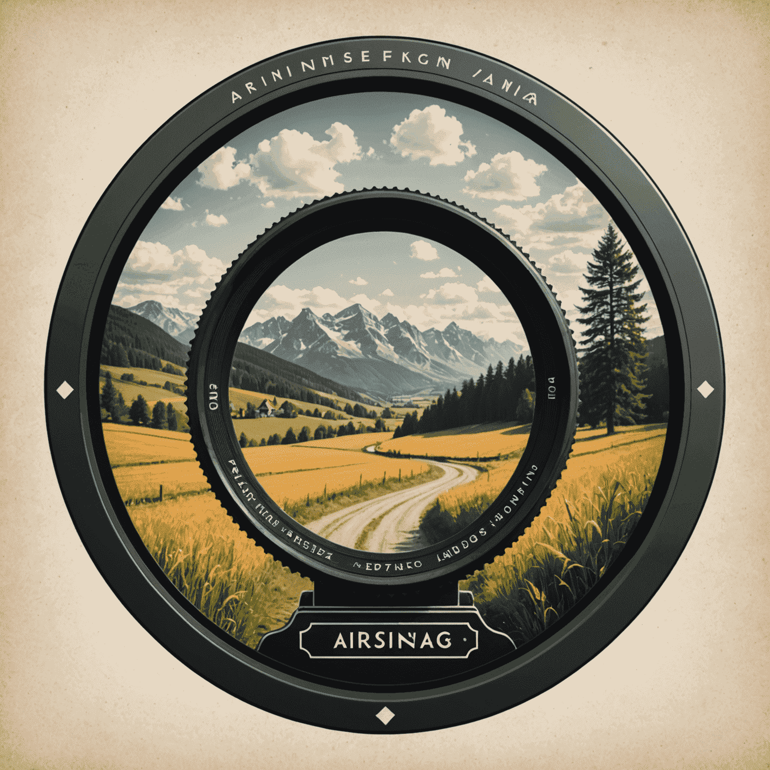 arsniag Logo - Ein stilisiertes Vintage-Kameraobjektiv, das eine deutsche Landschaft einfängt
