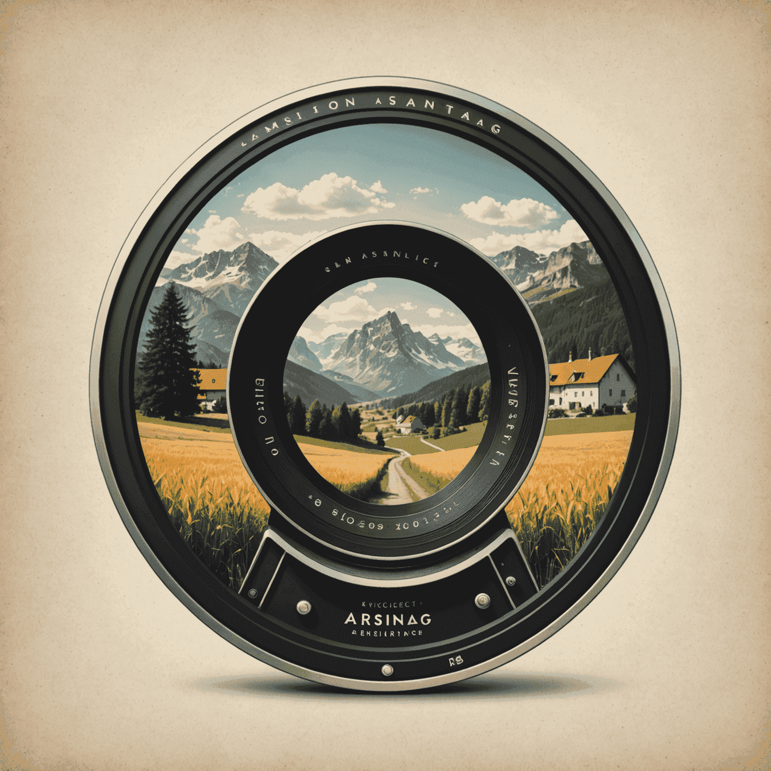 arsniag Logo - Ein stilisiertes Vintage-Kameraobjektiv, das eine deutsche Landschaft einfängt